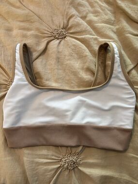 LainSnow Two-Tone Ribbed Scoop Bralette in White & Tan